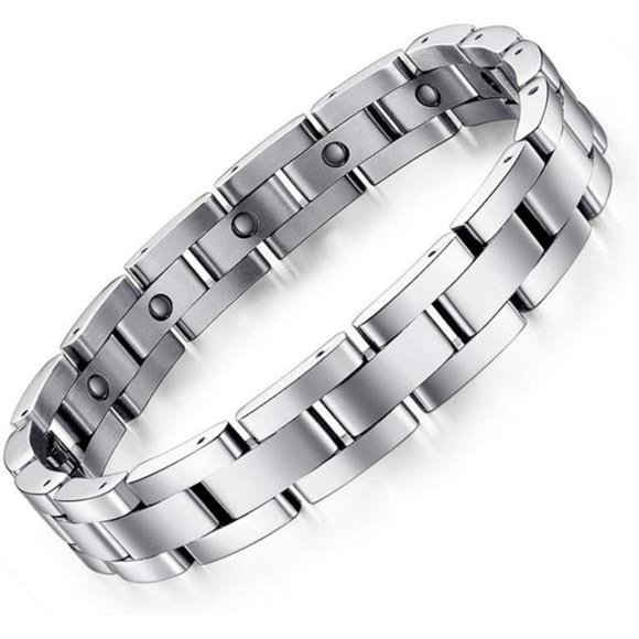 Magnetic Bracelets for Men Sleek Titanium Stainless Steel Bracelet w Sizing Tool - Picture 1 of 6